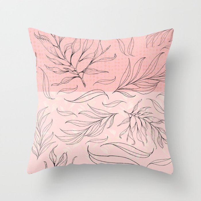 pink and black leaves Throw Pillow