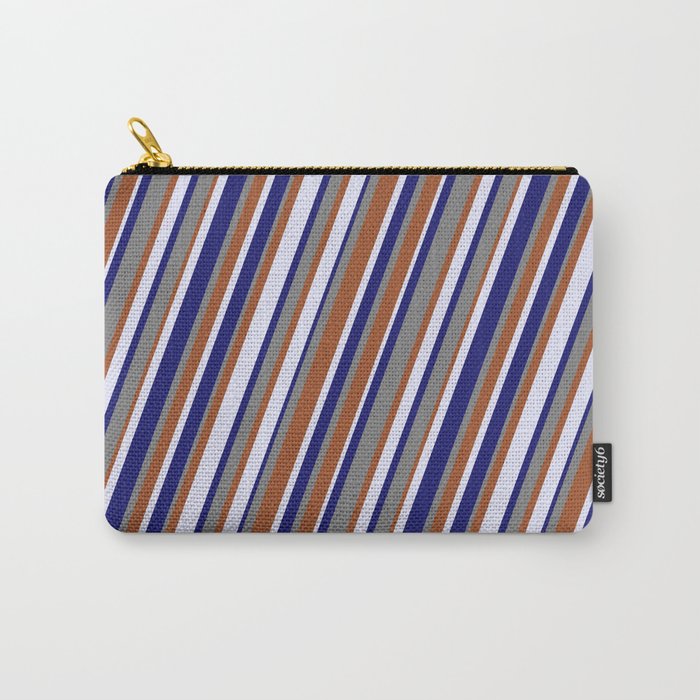 Lavender, Midnight Blue, Gray, and Sienna Colored Lined/Striped Pattern Carry-All Pouch