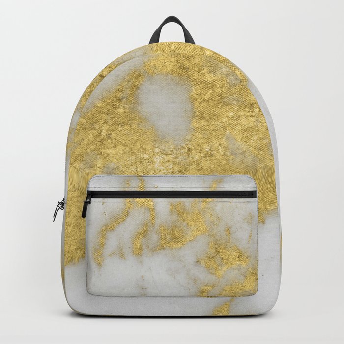 Marble - Yellow Gold Marble Foil on White Pattern Backpack