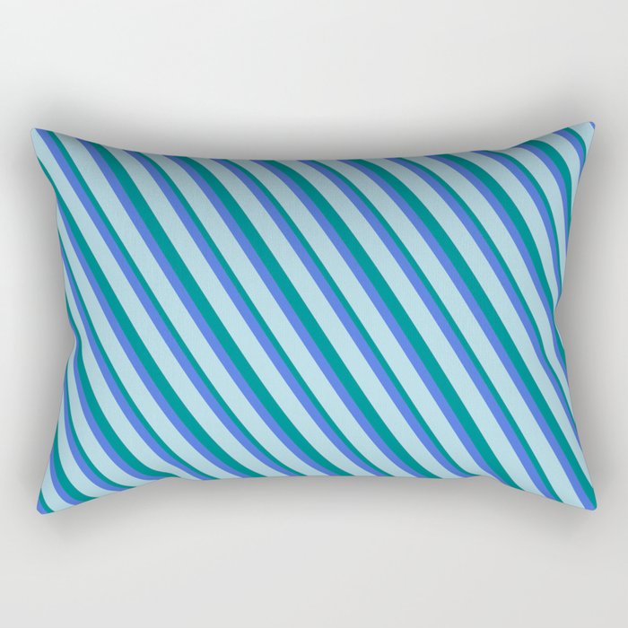 Light Blue, Teal, and Royal Blue Colored Lined Pattern Rectangular Pillow