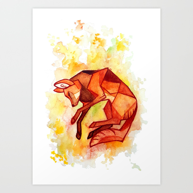 Angular Maned Wolf Watercolor Painting Art Print By Shinepaw