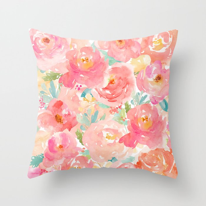 Preppy Pink Peonies Throw Pillow By Huntleigh Society6
