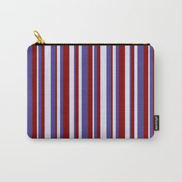 [ Thumbnail: Lavender, Dark Slate Blue & Maroon Colored Lines Pattern Carry-All Pouch ]