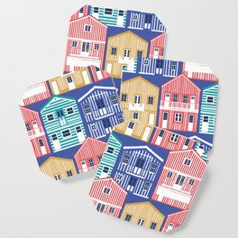 Colourful Portuguese houses // electric blue background rob roy yellow mandy red electric blue and peacock teal Costa Nova inspired houses Coaster