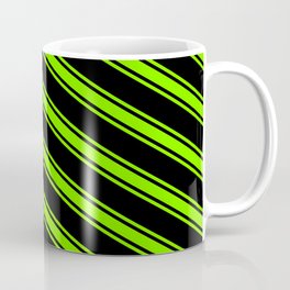 [ Thumbnail: Black & Green Colored Pattern of Stripes Coffee Mug ]