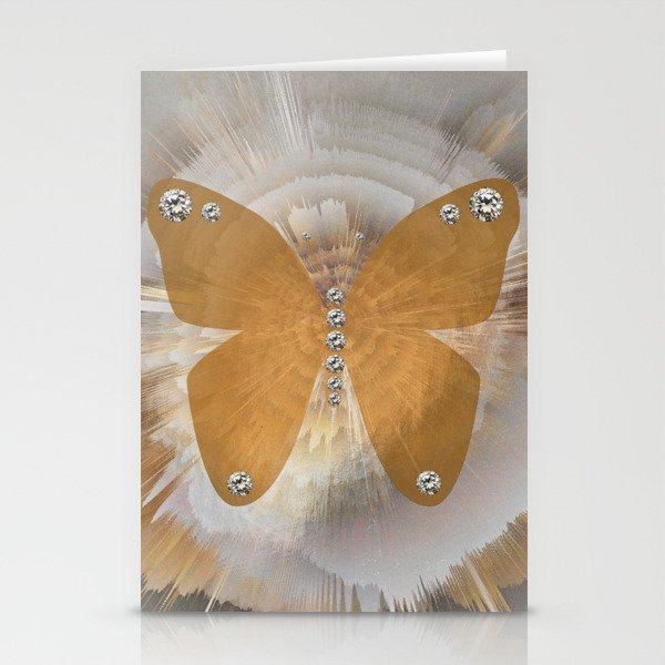 Golden Butterfly with Diamonds Stationery Cards
