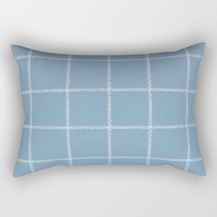 French Blue Linen Check Rectangular Pillow