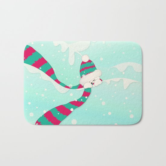Christmas Peekaboo Snowman I - Mint Blue Snowy Background Bath Mat