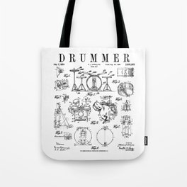 Drum Set Kit Vintage Patent Drummer Drawing Print Tote Bag