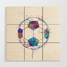 Soccer Ball Colorful Watercolor Wood Wall Art