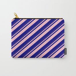 [ Thumbnail: Pink & Blue Colored Striped Pattern Carry-All Pouch ]