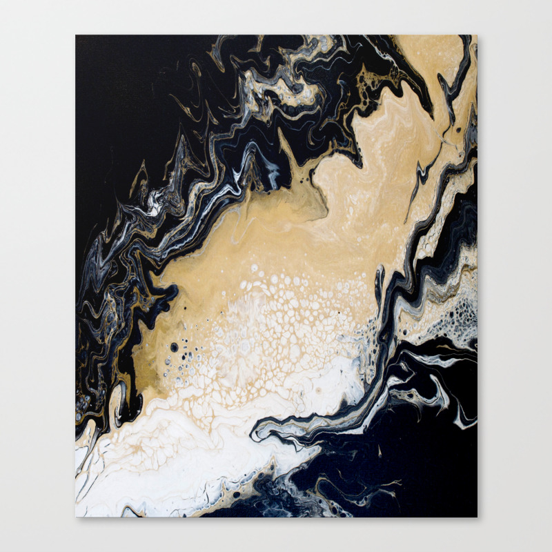 Black Gold Acrylic Pour Painting Canvas Print By Bethanyjoydesign