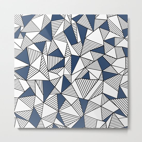 Abstraction Lines with Navy Blocks Metal Print