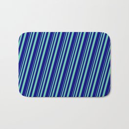 [ Thumbnail: Aquamarine and Blue Colored Stripes/Lines Pattern Bath Mat ]