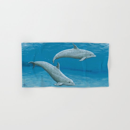 "Sandscape" by Amber Marine ~ Dolphin Art ~ Acrylic Painting, (c) 2014 Hand & Bath Towel