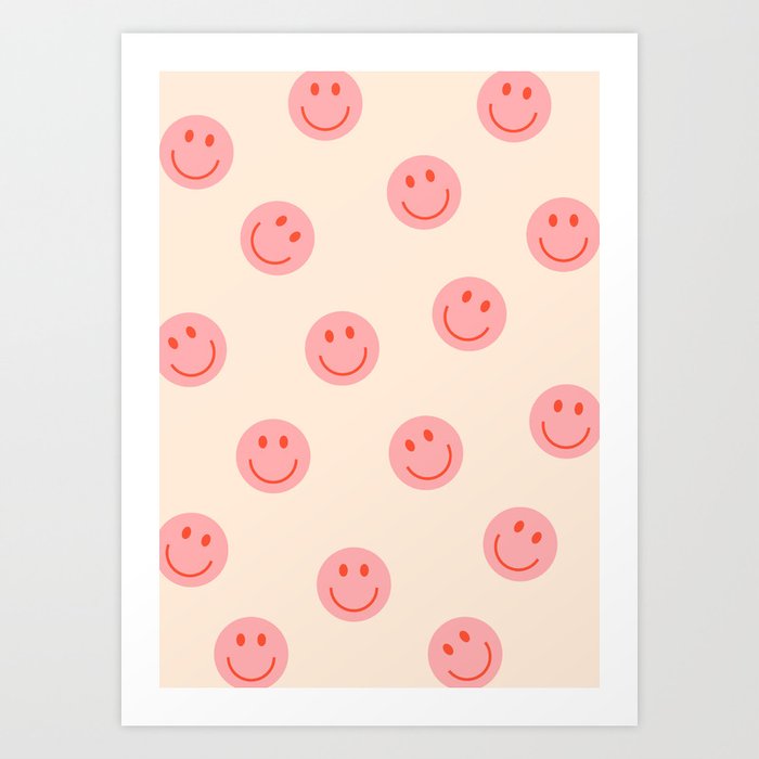 Happy Face Pink Pattern Art Print