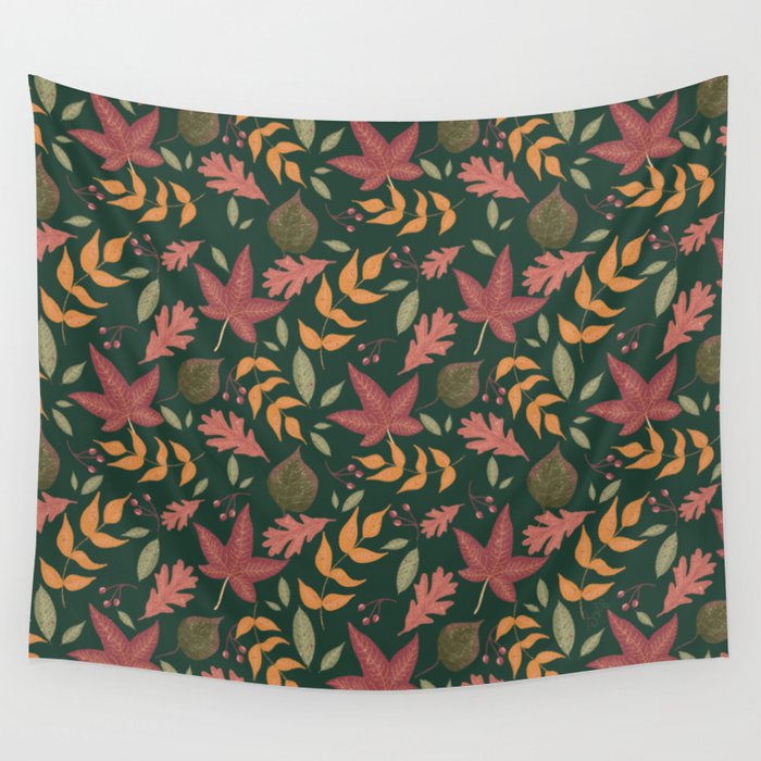 Autumn Vibes Original on Green Wall Tapestry