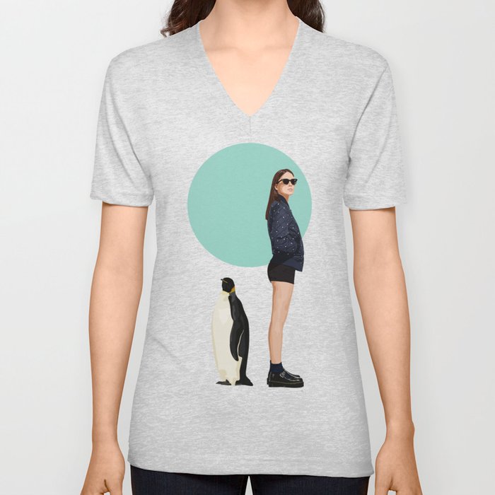 Girl & Penguin #2 V Neck T Shirt