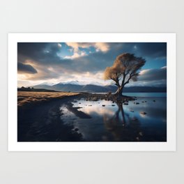 Lone tree reflection in New Zealand Art Print