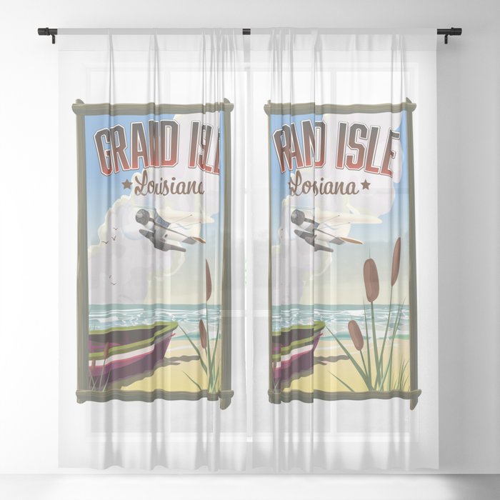 Grand Isle, Louisiana Travel poster Sheer Curtain