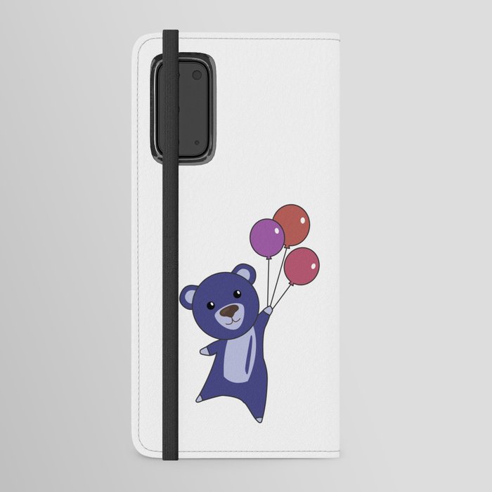 Bear Blue Flies With Balloons Sweet Animals Bear Android Wallet Case