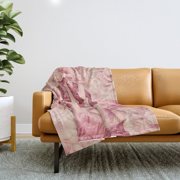 Watercolor Double Happiness Symbol on  Peony flowers Throw Blanket