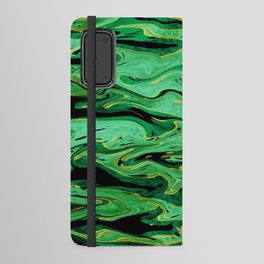 Emerald green and black fluid art, bright green marble texture Android Wallet Case