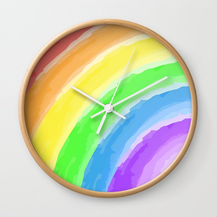 Be happy bright rainbow in watercolor Wall Clock