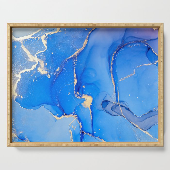 Atmospheric Blue + Gold Abstract Skyview Serving Tray