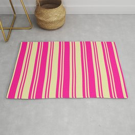 [ Thumbnail: Deep Pink and Pale Goldenrod Colored Lines/Stripes Pattern Rug ]
