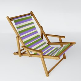 [ Thumbnail: Green, Purple, and Beige Colored Lines Pattern Sling Chair ]