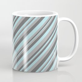 [ Thumbnail: Dim Grey, Powder Blue, and Dark Grey Colored Striped Pattern Coffee Mug ]