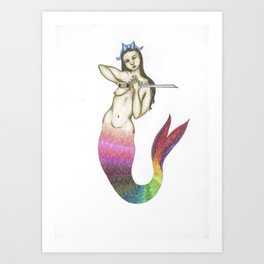 badass mermaid with a sword and a bow in her hair Art Print