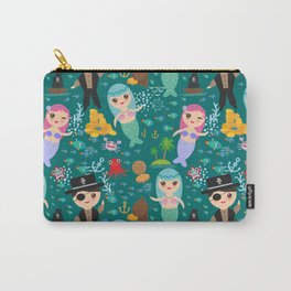 Mermaid with pirate, dark blue sea background Carry-All Pouch