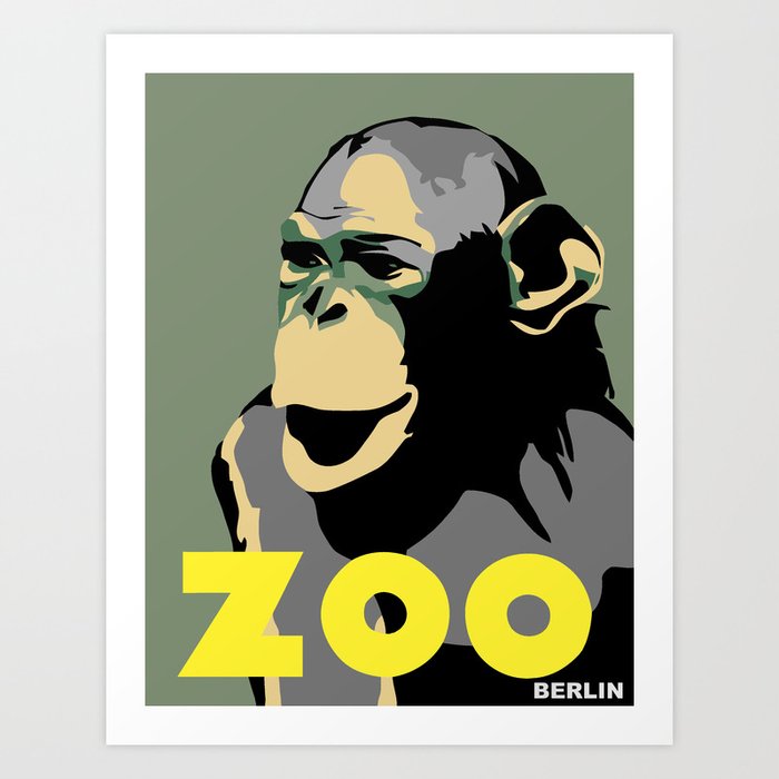 Retro Zoo Berlin monkey travel advertising Art Print