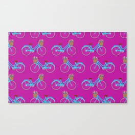 Bicycle with flower basket on purple Canvas Print