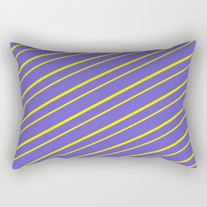 Slate Blue and Yellow Colored Striped Pattern Rectangular Pillow