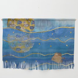 Golden Moon Over the Ocean - Surrealist Dreams Wall Hanging