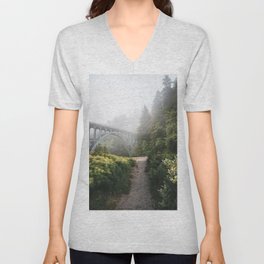 Oregon Coast | Path to the Bridge | Surreal Collage V Neck T Shirt