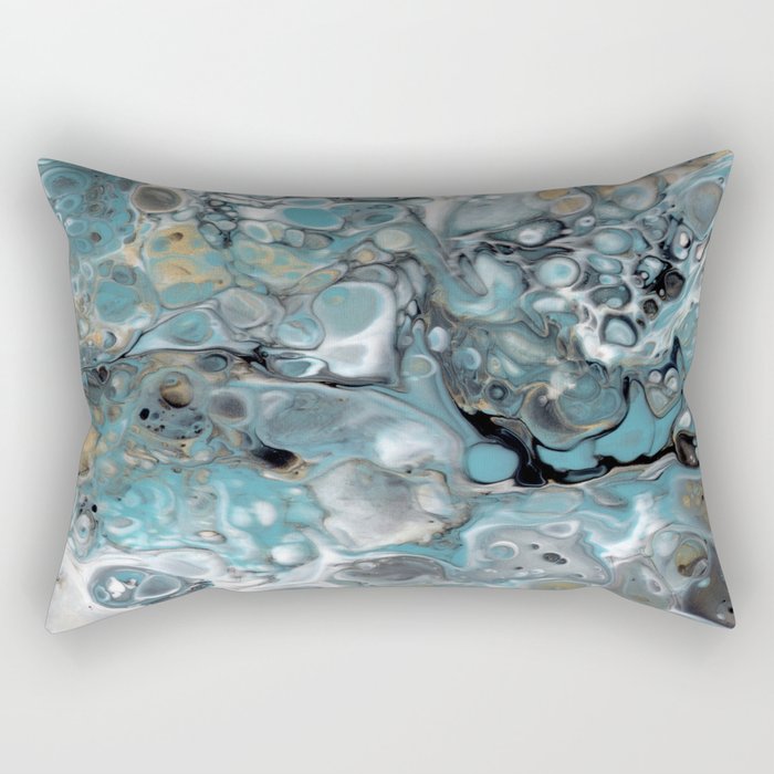 Turquoise White Gold Faux Marble Granite Rectangular Pillow
