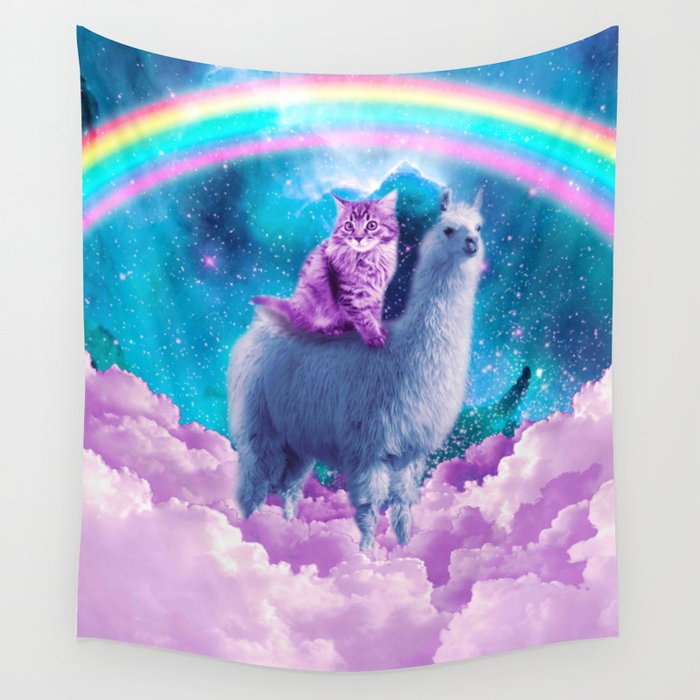 Rainbow Llama - Cat Llama Wall Tapestry