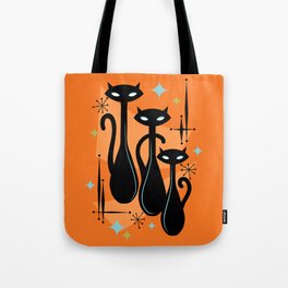 Effervescent Orange Atomic Age Black Kitschy Cat Trio Tote Bag