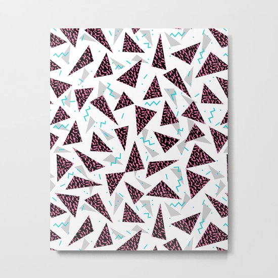 Trendy 80's style geometric triangle retro cool neon pattern art print affordable college dorm decor Metal Print