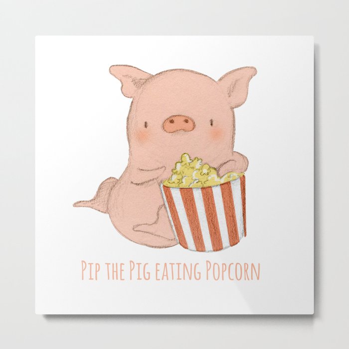 Pip the Pig Eating Popcorn Metal Print
