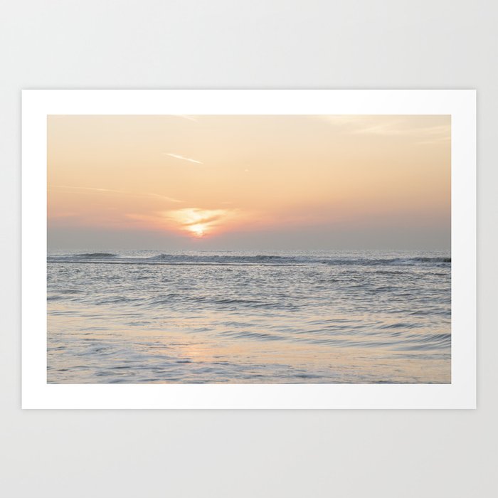 Italian coastal sunset art print - orange beach and sun - nature and travel photography Art Print