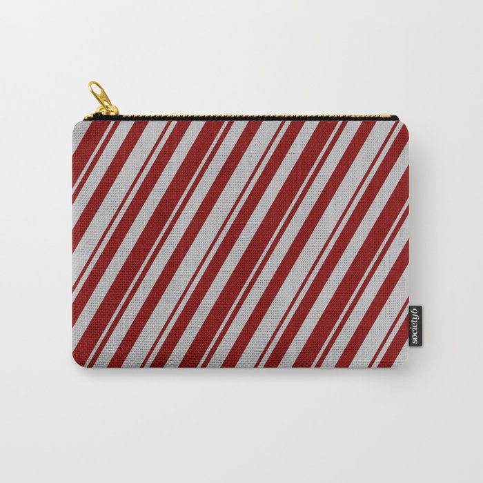 Maroon and Grey Colored Pattern of Stripes Carry-All Pouch