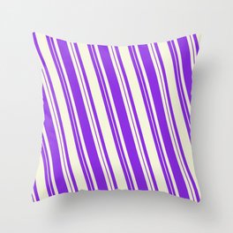 [ Thumbnail: Beige and Purple Colored Lined Pattern Throw Pillow ]