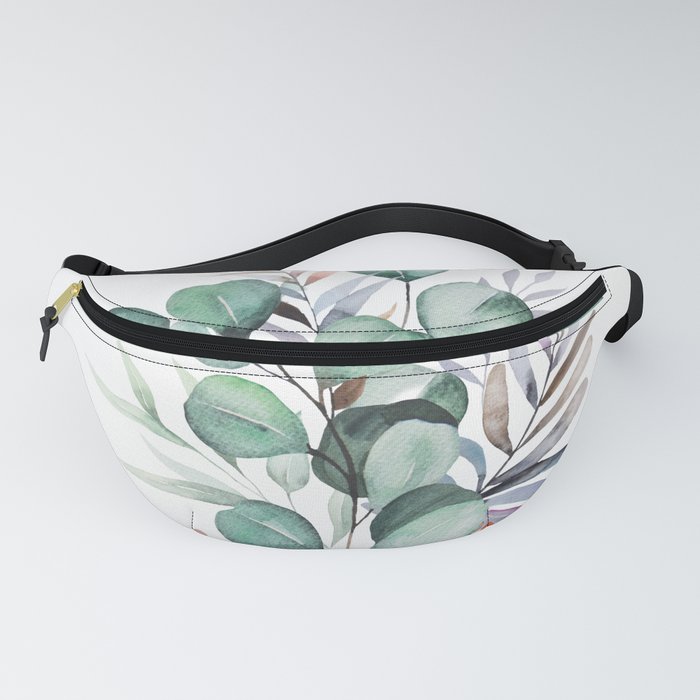 Winter floral Watercolor bouquet with pastel leaves, berries and flowers Fanny Pack
