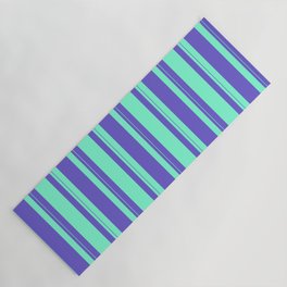 [ Thumbnail: Aquamarine & Slate Blue Colored Lines Pattern Yoga Mat ]