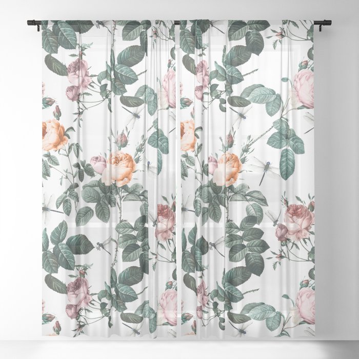 Floral and Winged Darter Sheer Curtain